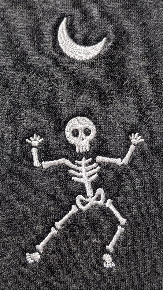 Embroidered Dancing Skeleton Halloween Sweatshirt | Crescent Moon
