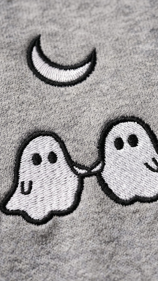 Embroidered Ghosts Holding Hands Halloween Sweatshirt | Crescent Moon