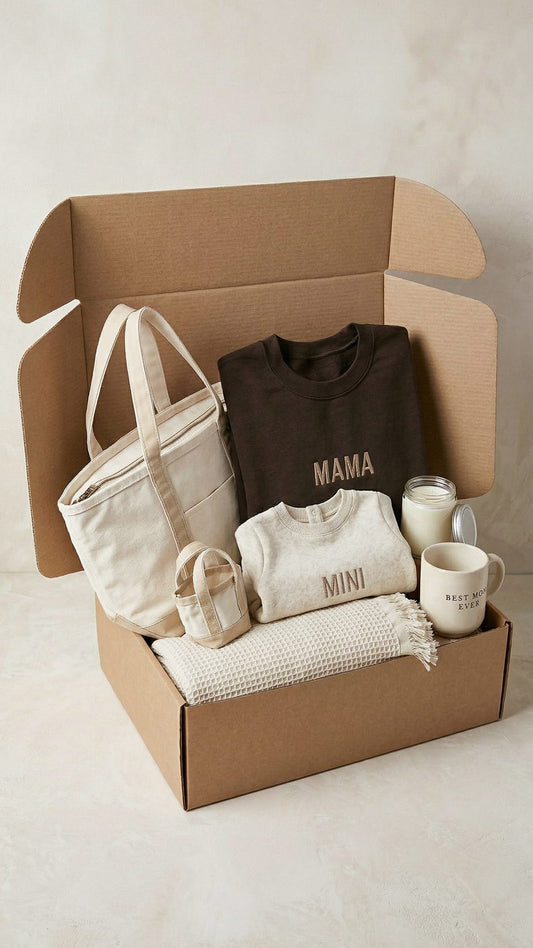 The Matching Mama & Mini Keepsake Box | Embroidered Sweatshirts & Matching Totes, Waffle Blanket, Mug, and Candle
