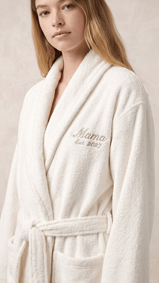 Script Embroidered Plush Robe