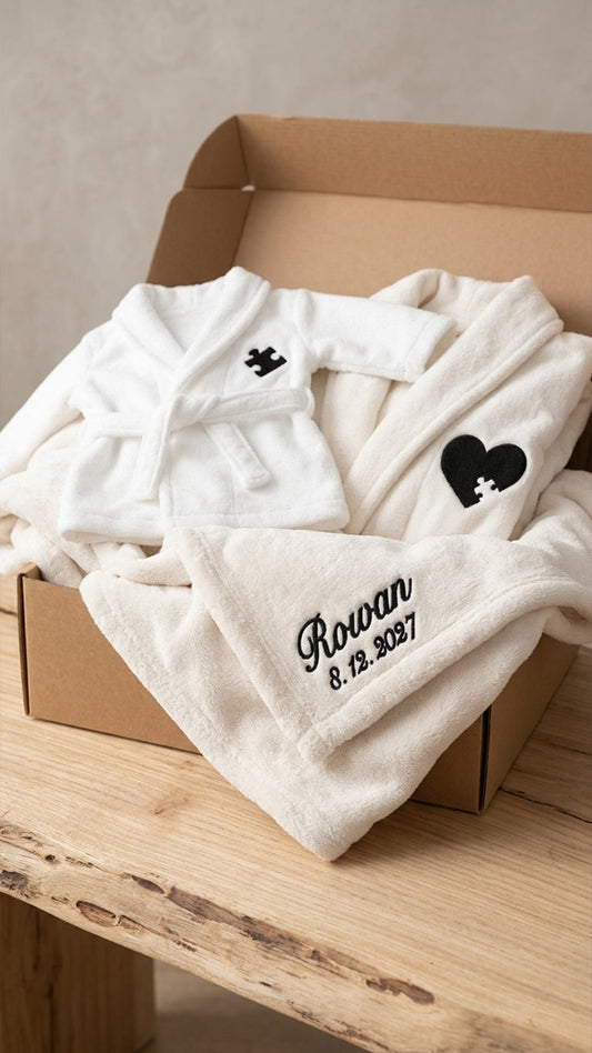 Puzzle Piece Robe with Blanket Set | New Parent + Baby Gift