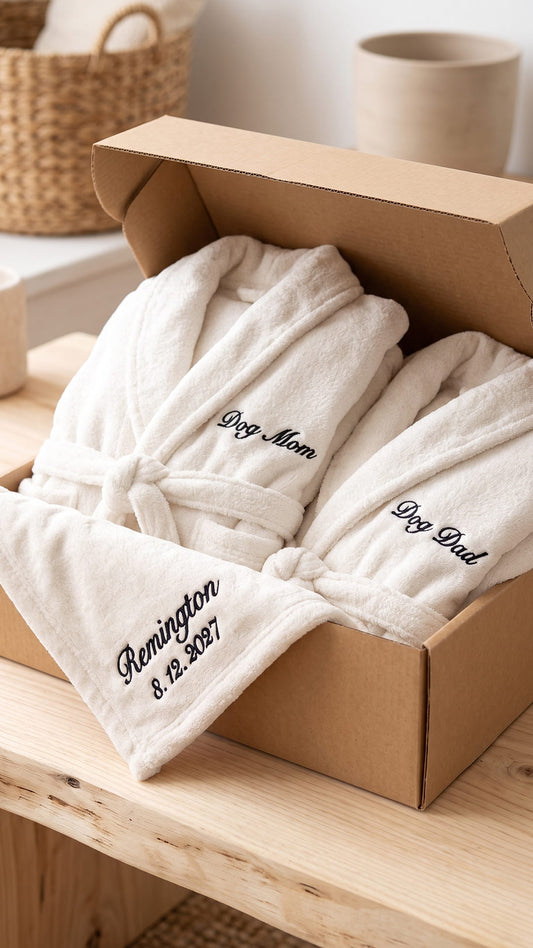 Dog Mom & Dog Dad Robe with Blanket Set | Pet Parent Gift