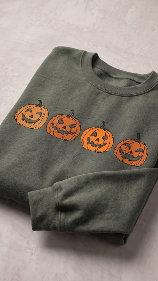 Jack O'Lantern Halloween Sweatshirt | Four Pumpkin Faces