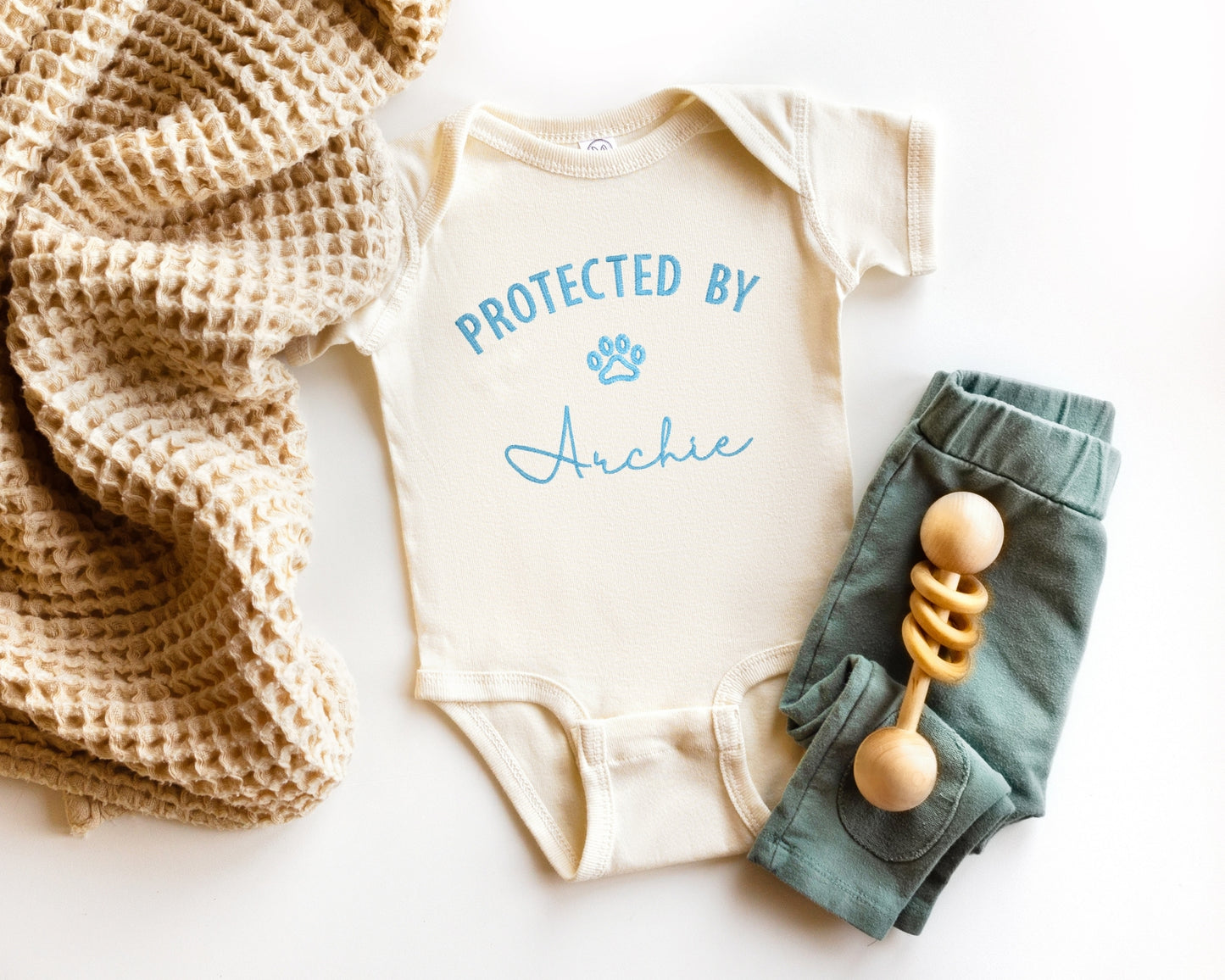 Protected by Dog Embroidered Bodysuit