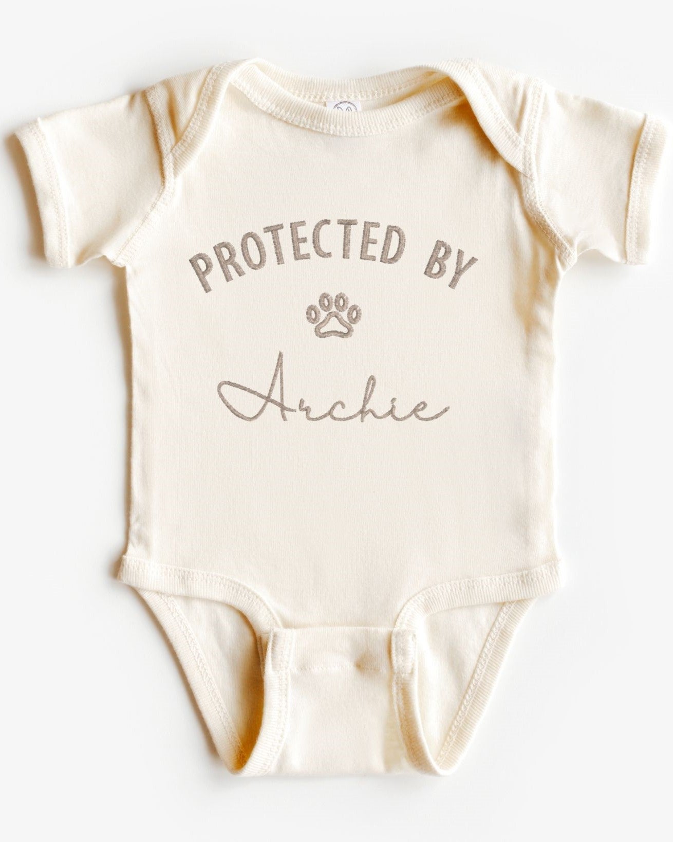 Protected by Dog Embroidered Bodysuit