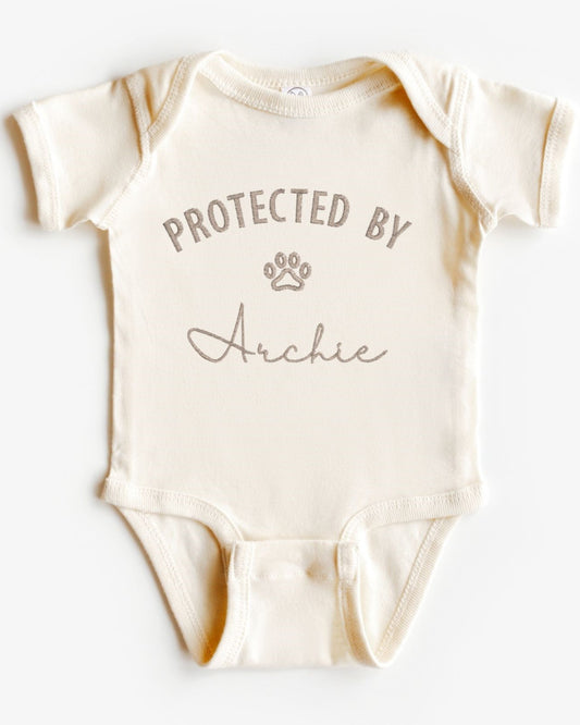 Protected by Dog Embroidered Bodysuit