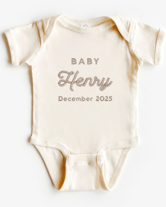 Baby Name Reveal Embroidered Bodysuit