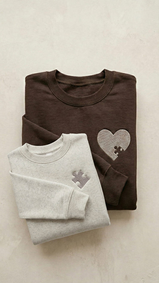 Mama & Mini Puzzle Piece Embroidered Set | Adult Heart Sweatshirt