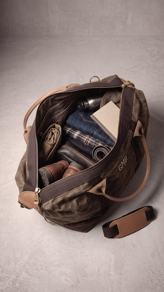 Personalized Waxed Canvas Weekender & Dopp Kit Set | Monogrammed Travel Gift