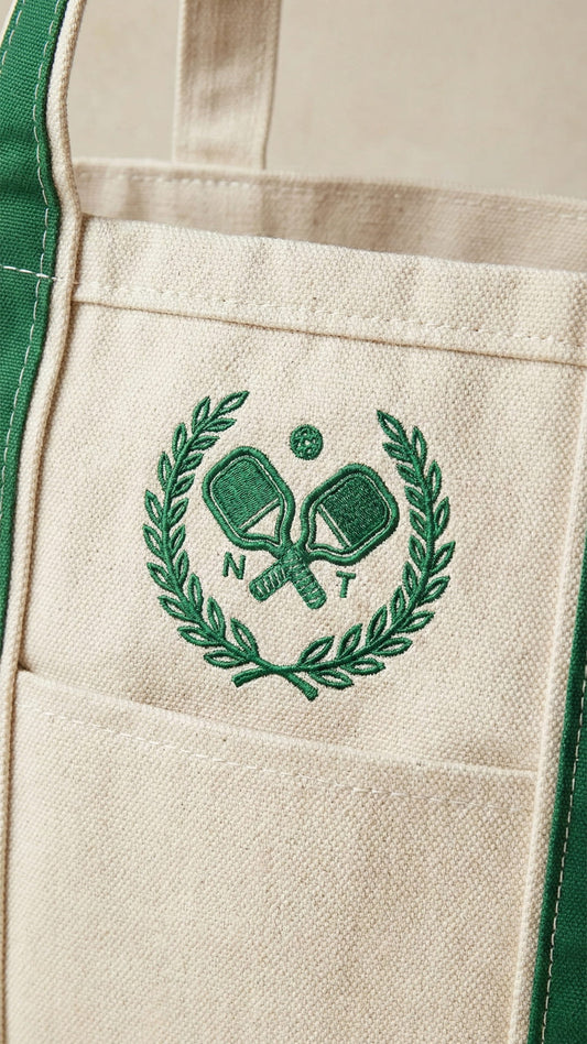 The Heritage Pickleball Tote | Natural Canvas & Court Green