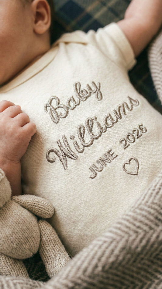 Baby Name & Arrival Date Embroidered Bodysuit