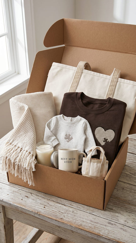 The Puzzle Piece Mama & Mini Keepsake Box | Matching Embroidered Mother & Child Gift Set