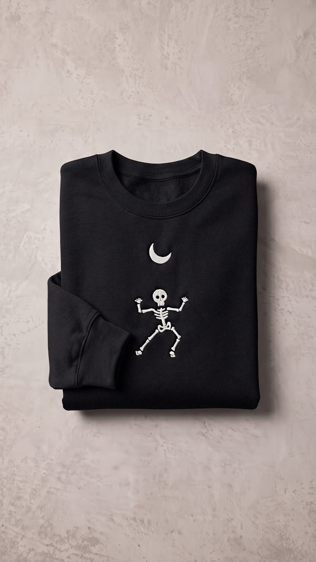 Embroidered Dancing Skeleton Halloween Sweatshirt | Crescent Moon