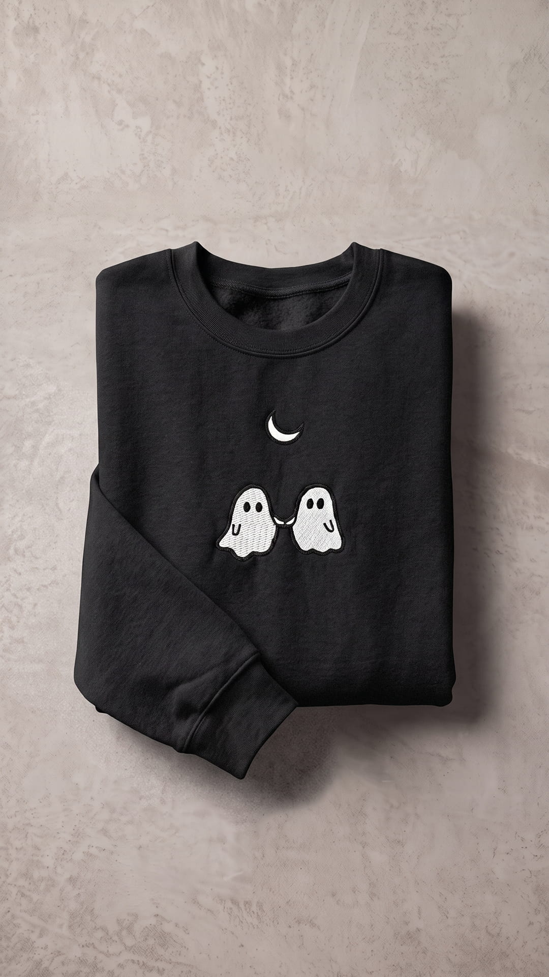 Embroidered Ghosts Holding Hands Halloween Sweatshirt | Crescent Moon