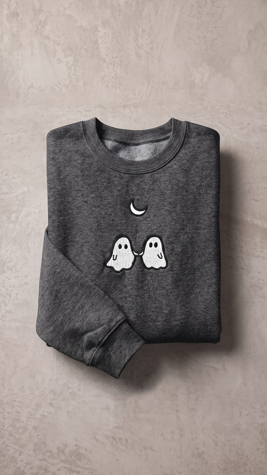 Embroidered Ghosts Holding Hands Halloween Sweatshirt | Crescent Moon