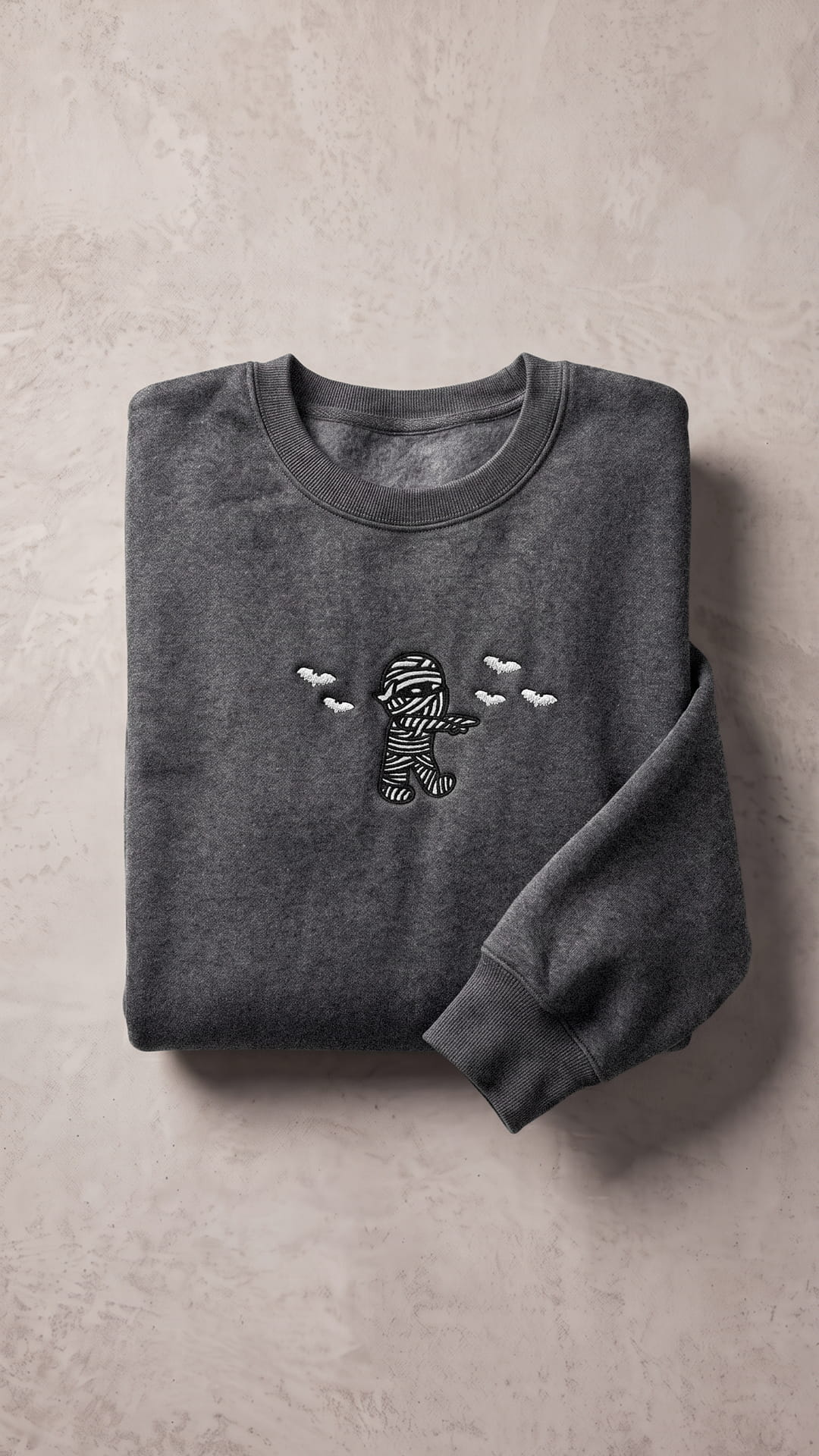 Embroidered Mummy Halloween Sweatshirt | Cute Mummy & Bats