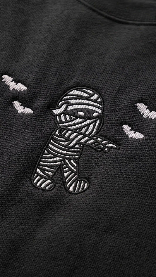 Embroidered Mummy Halloween Sweatshirt | Cute Mummy & Bats
