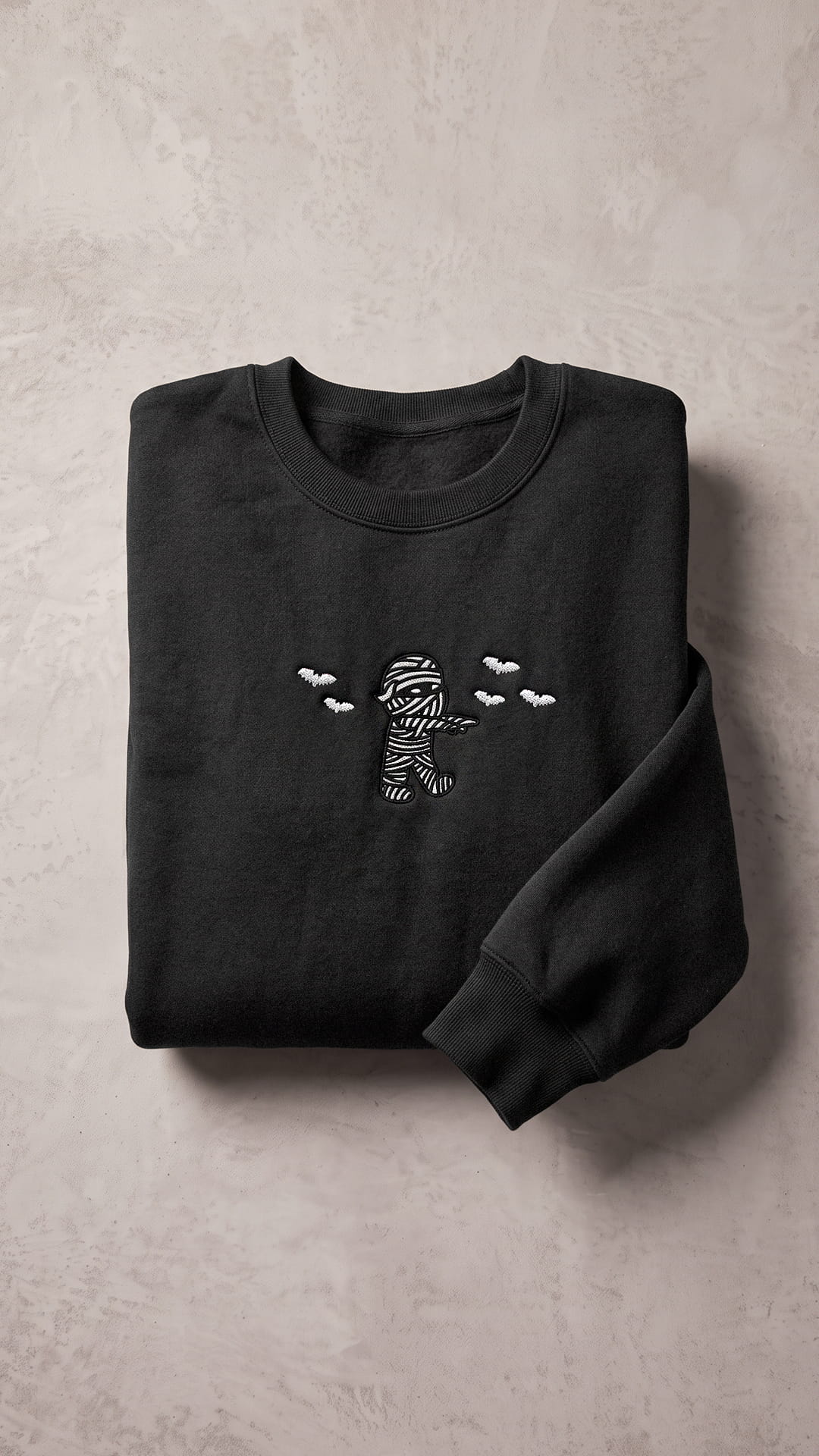 Embroidered Mummy Halloween Sweatshirt | Cute Mummy & Bats