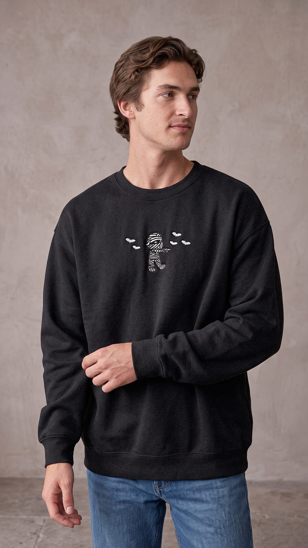 Embroidered Mummy Halloween Sweatshirt | Cute Mummy & Bats