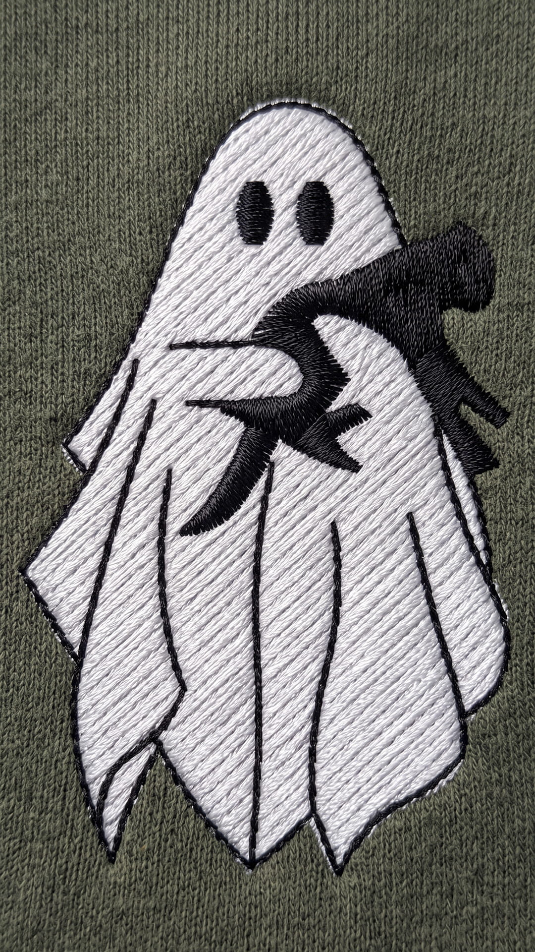 Embroidered Ghost Holding Cat Halloween Sweatshirt | Spooky Cat Lover Gift