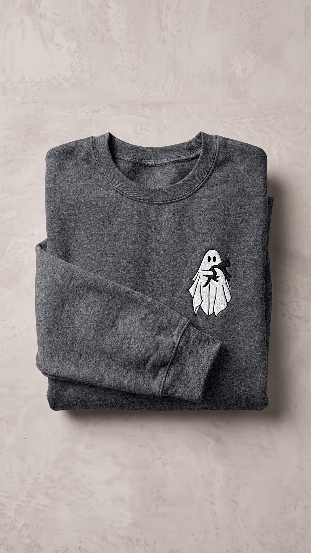 Embroidered Ghost Holding Cat Halloween Sweatshirt | Spooky Cat Lover Gift