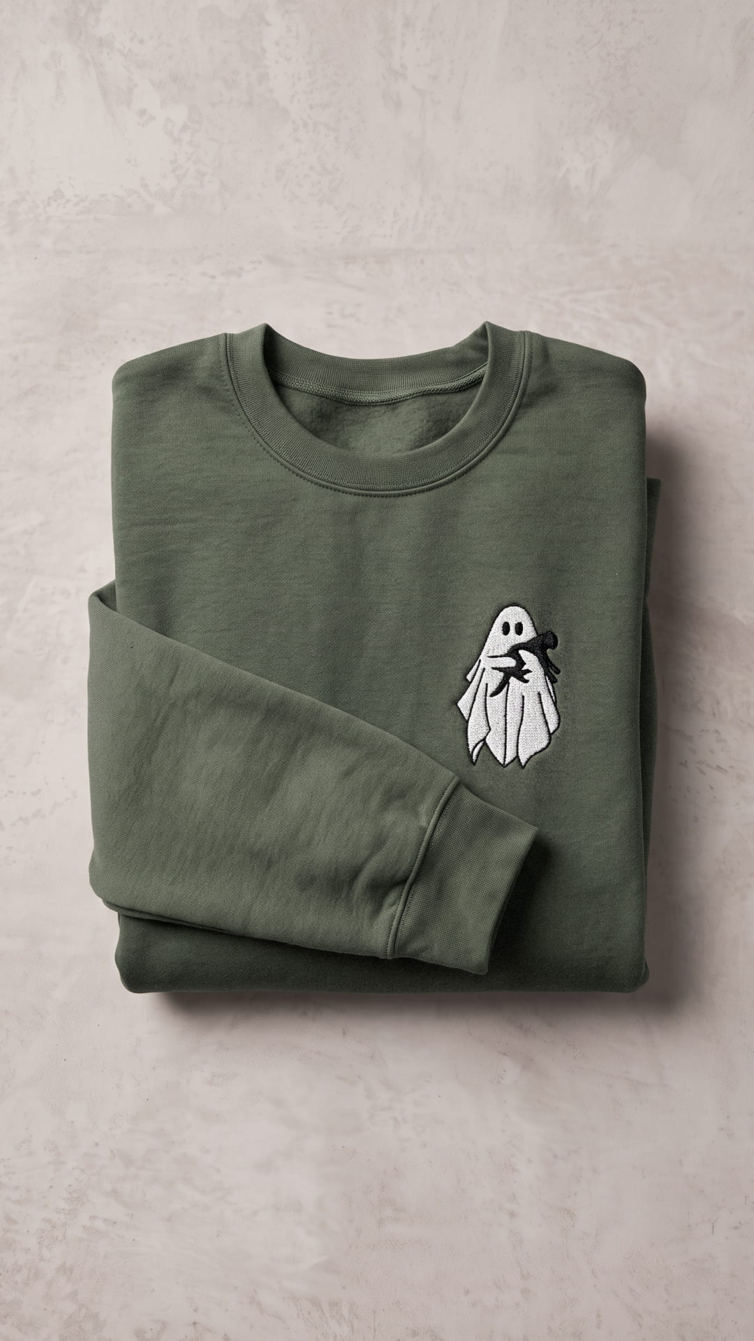 Embroidered Ghost Holding Cat Halloween Sweatshirt | Spooky Cat Lover Gift