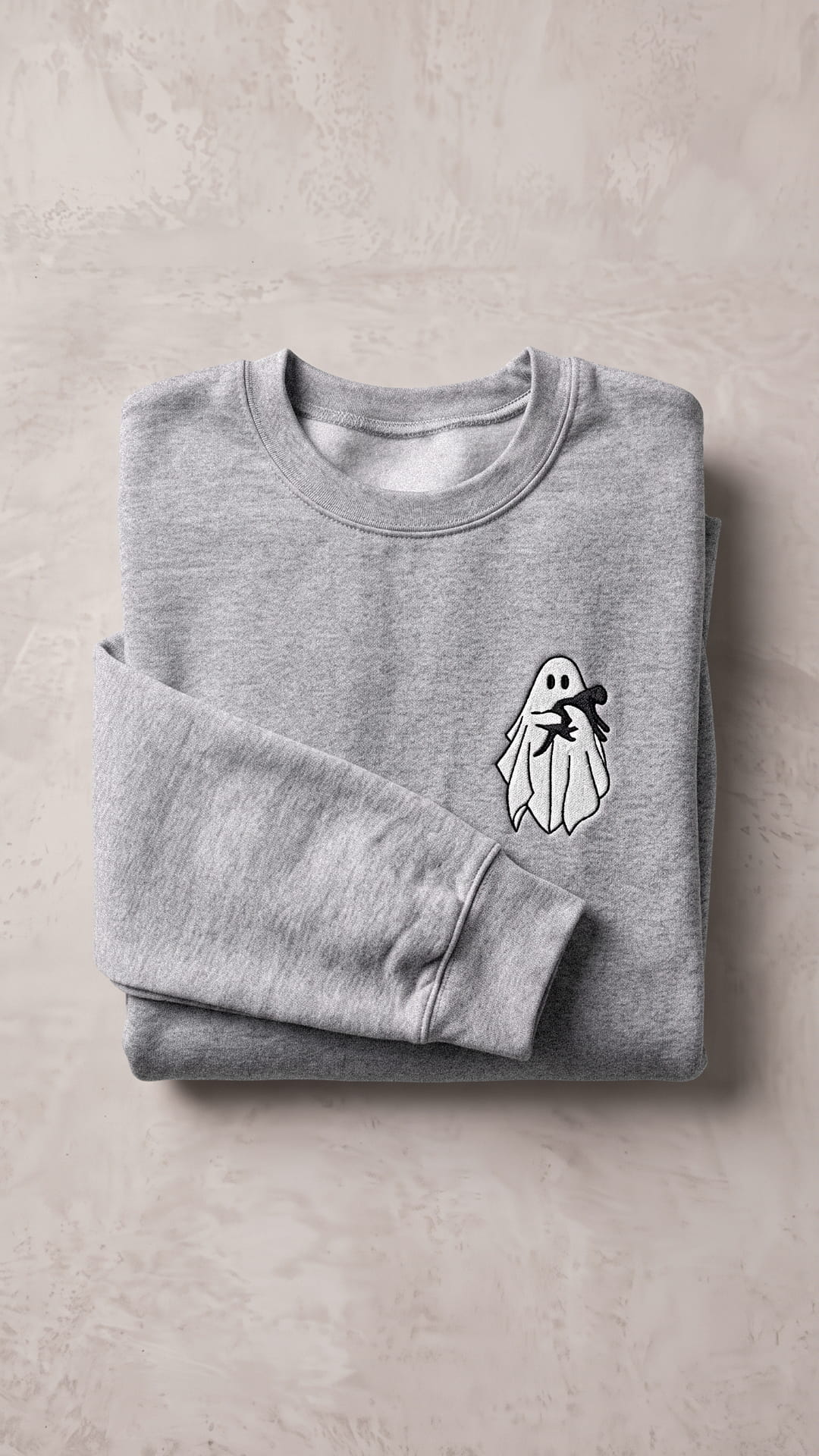 Embroidered Ghost Holding Cat Halloween Sweatshirt | Spooky Cat Lover Gift