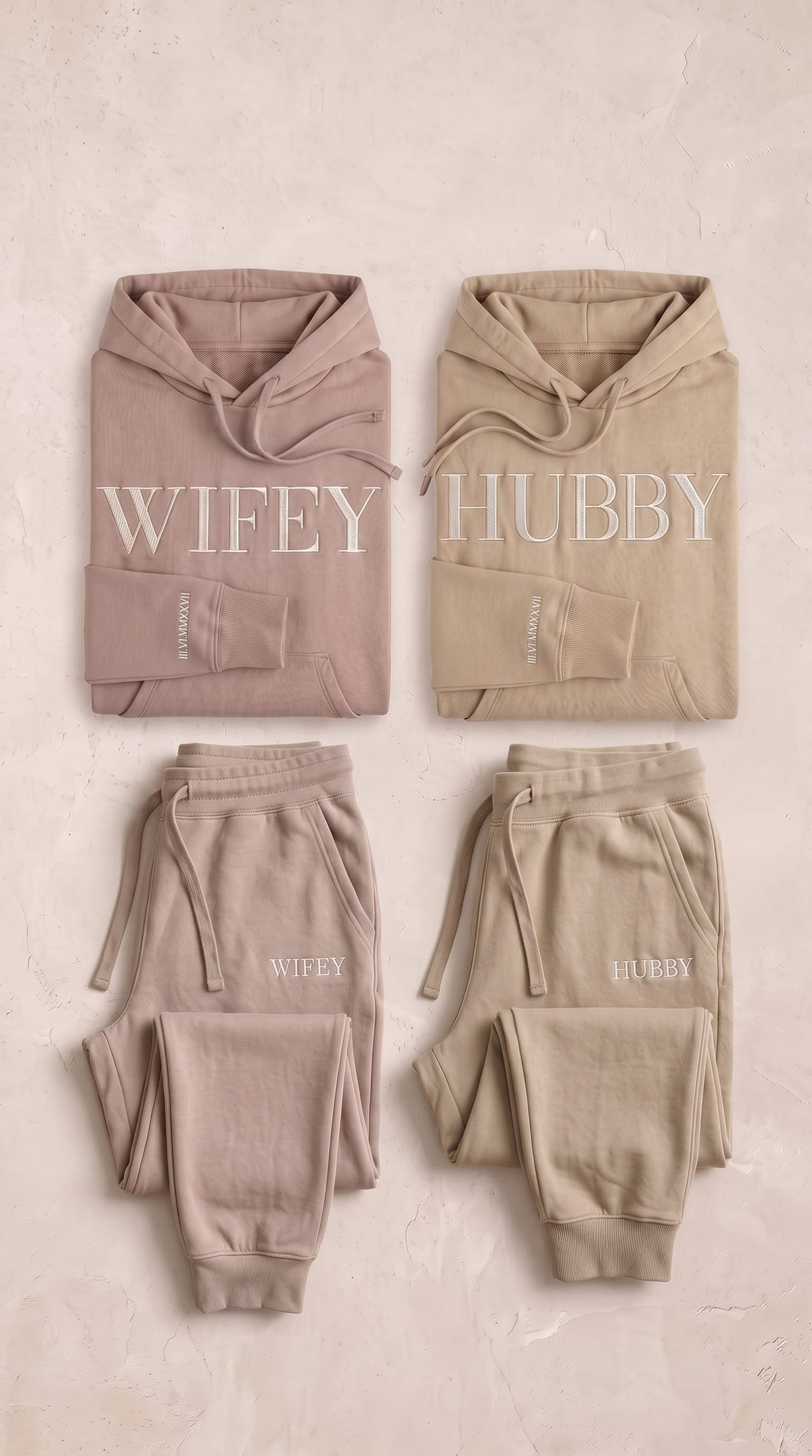Personalized Hubby & Wifey Lounge Bundle | Roman Numeral Hoodies & Matching Joggers