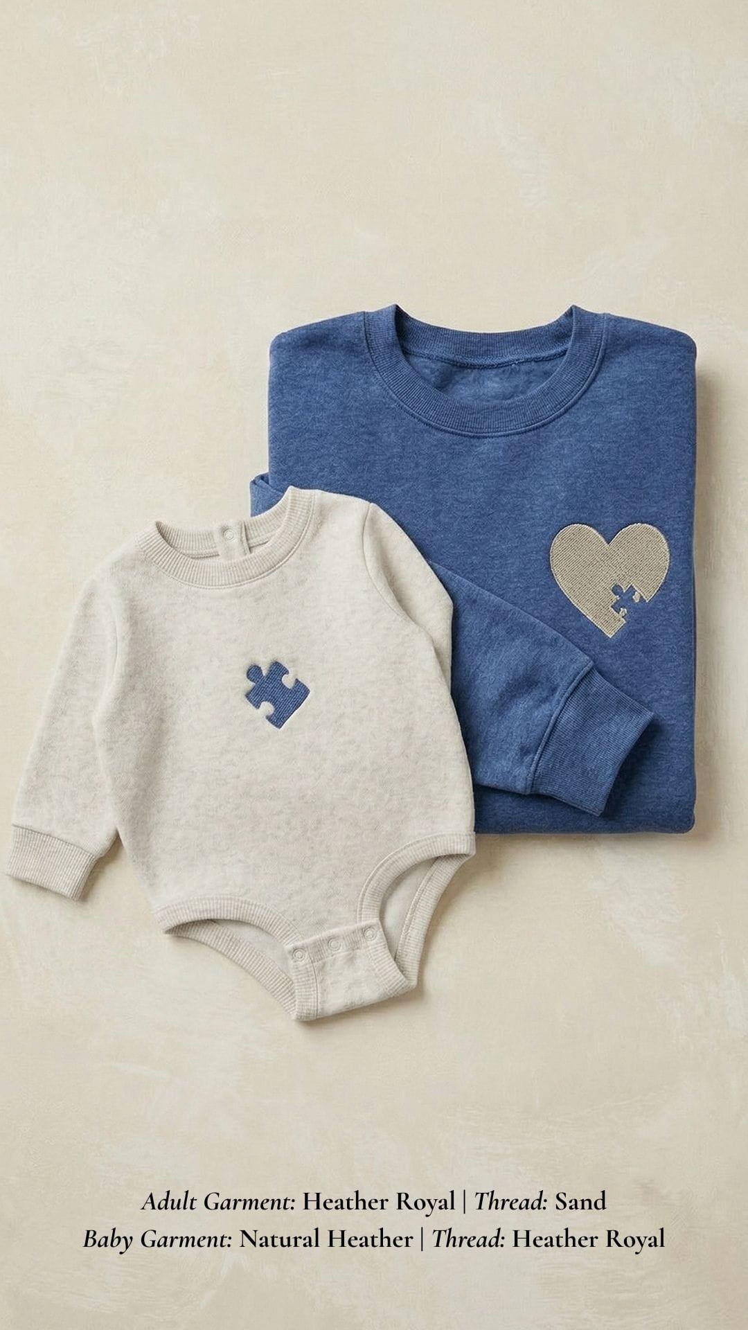 Mama & Mini Puzzle Piece Embroidered Set | Adult Heart Sweatshirt