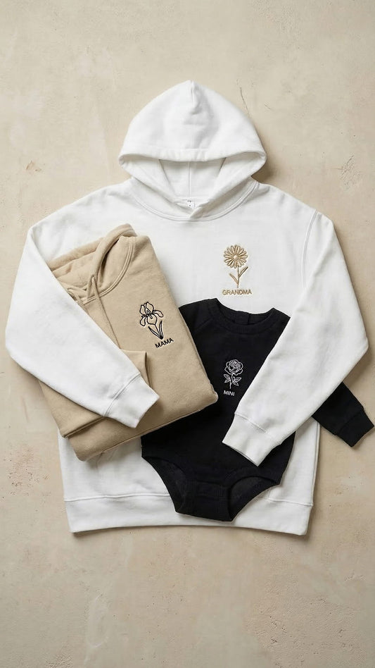 Birth Month Flower Embroidered Sweatshirt - Adult