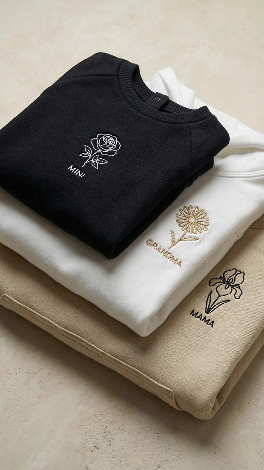 Birth Month Flower Embroidered Sweatshirt - Adult