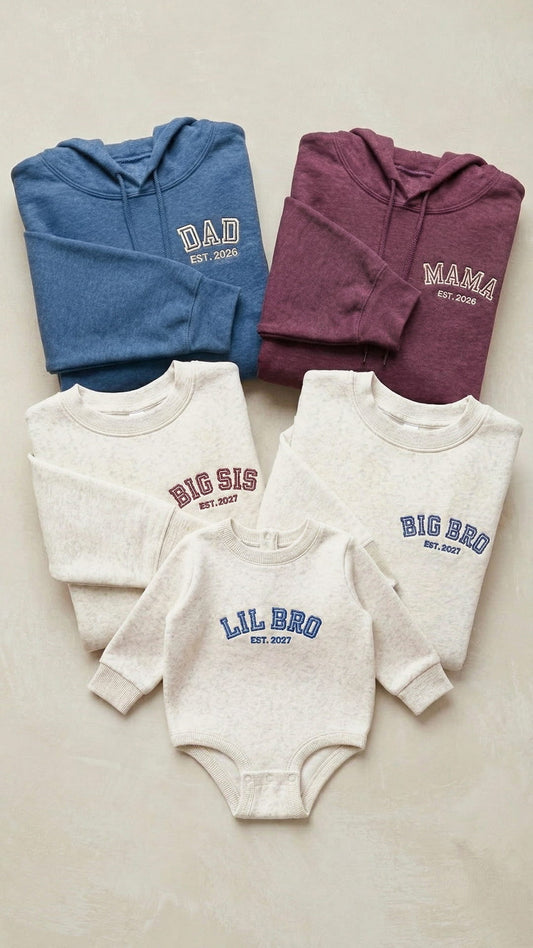 Matching Family Sweatshirts | Personalized Mama, Dad, Sibling & Baby Titles, Est. Years - Adult