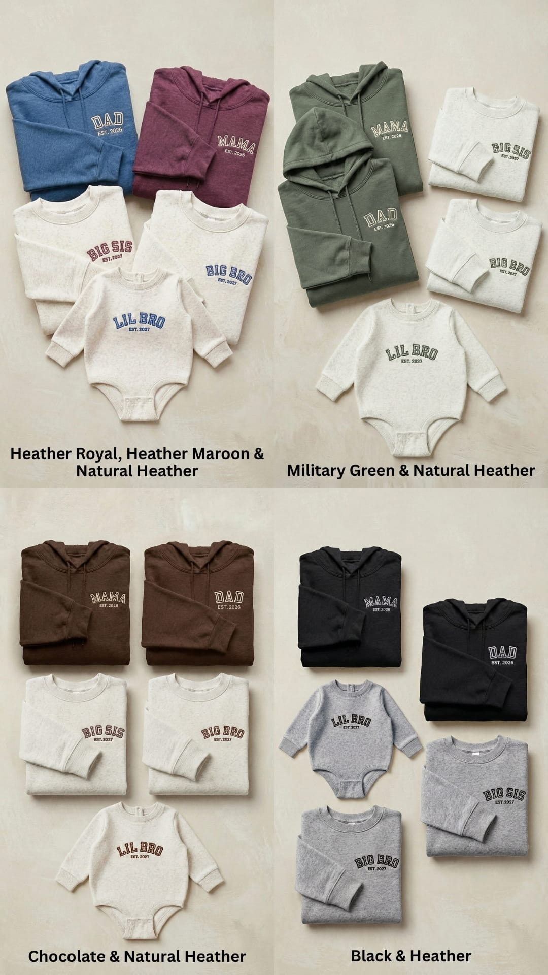 Matching Family Sweatshirts | Personalized Mama, Dad, Sibling & Baby Titles, Est. Years - Adult