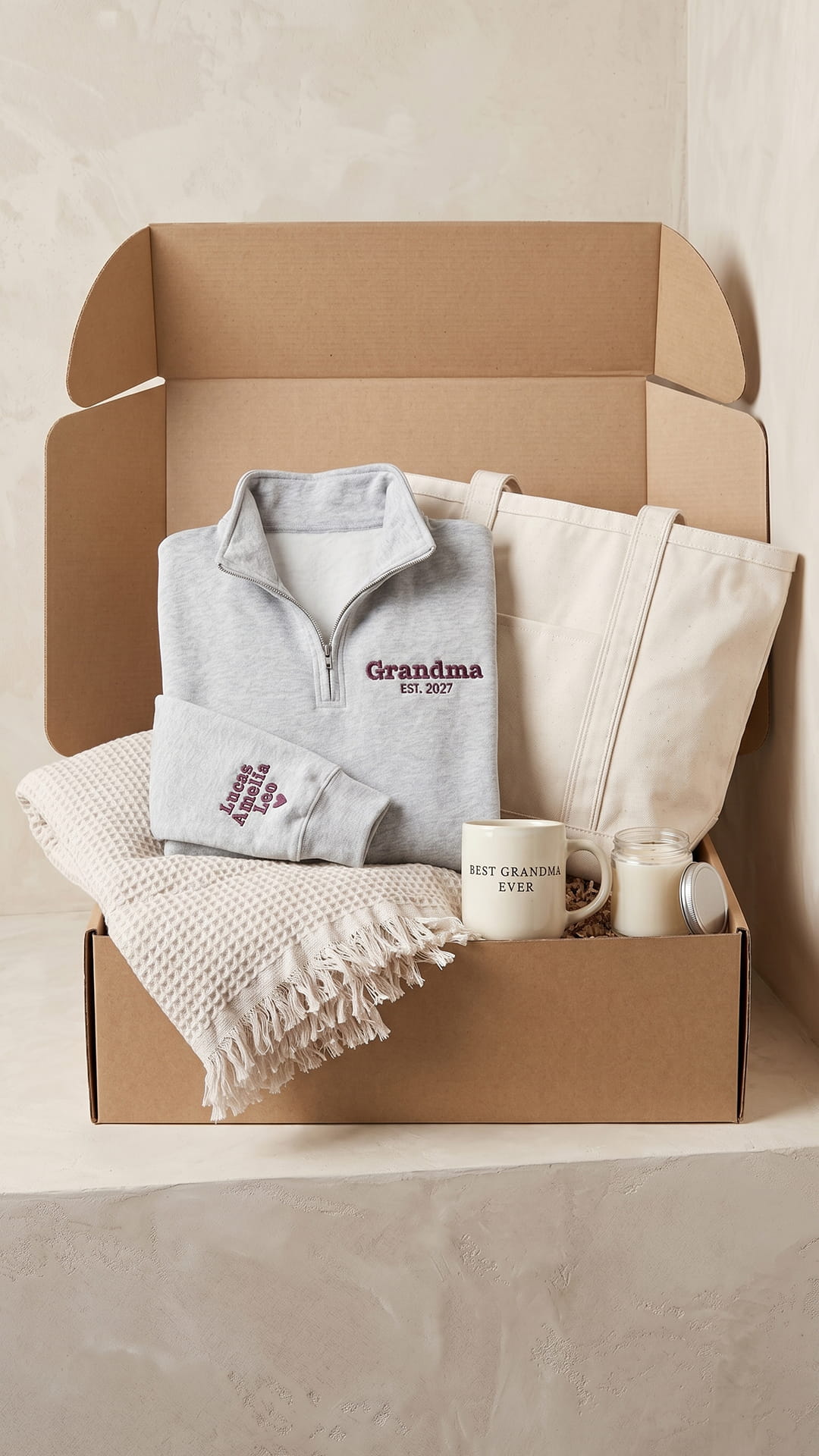 The Grandma Keepsake Box | Custom Embroidered Quarter-Zip Gift Set