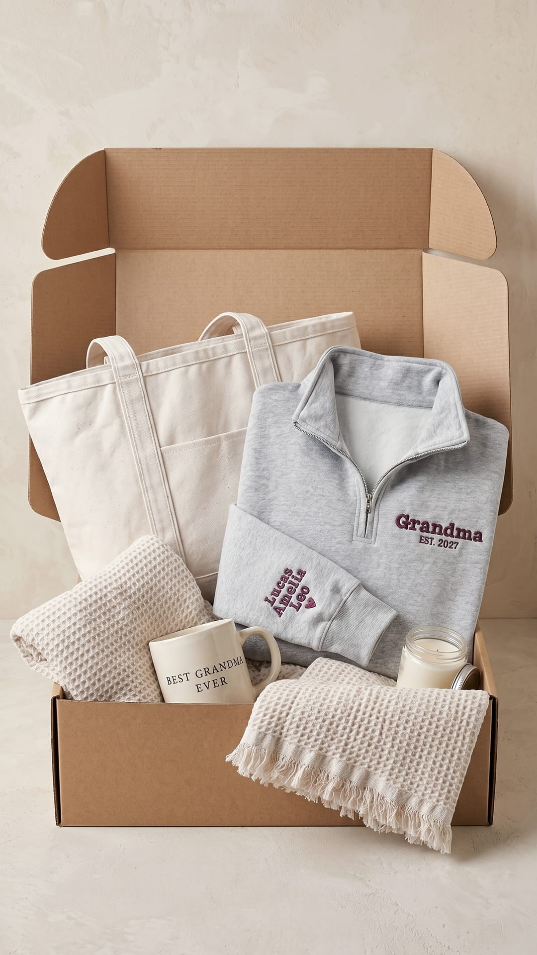 The Grandma Keepsake Box | Custom Embroidered Quarter-Zip Gift Set