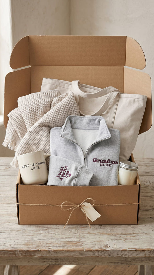 The Grandma Keepsake Box | Custom Embroidered Quarter-Zip Gift Set