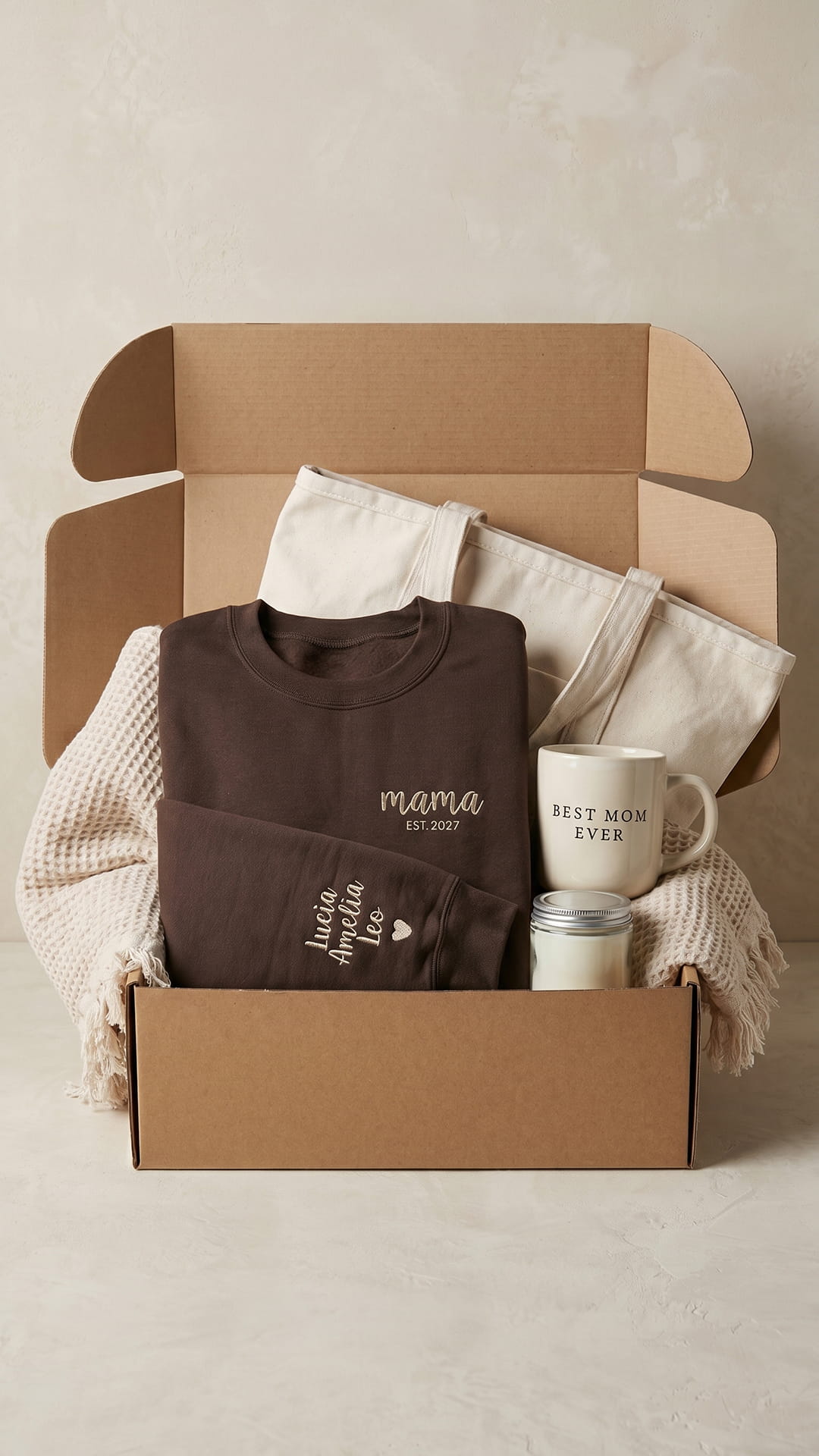 The Mama Keepsake Box | Custom Script Embroidered Sweatshirt Gift Set