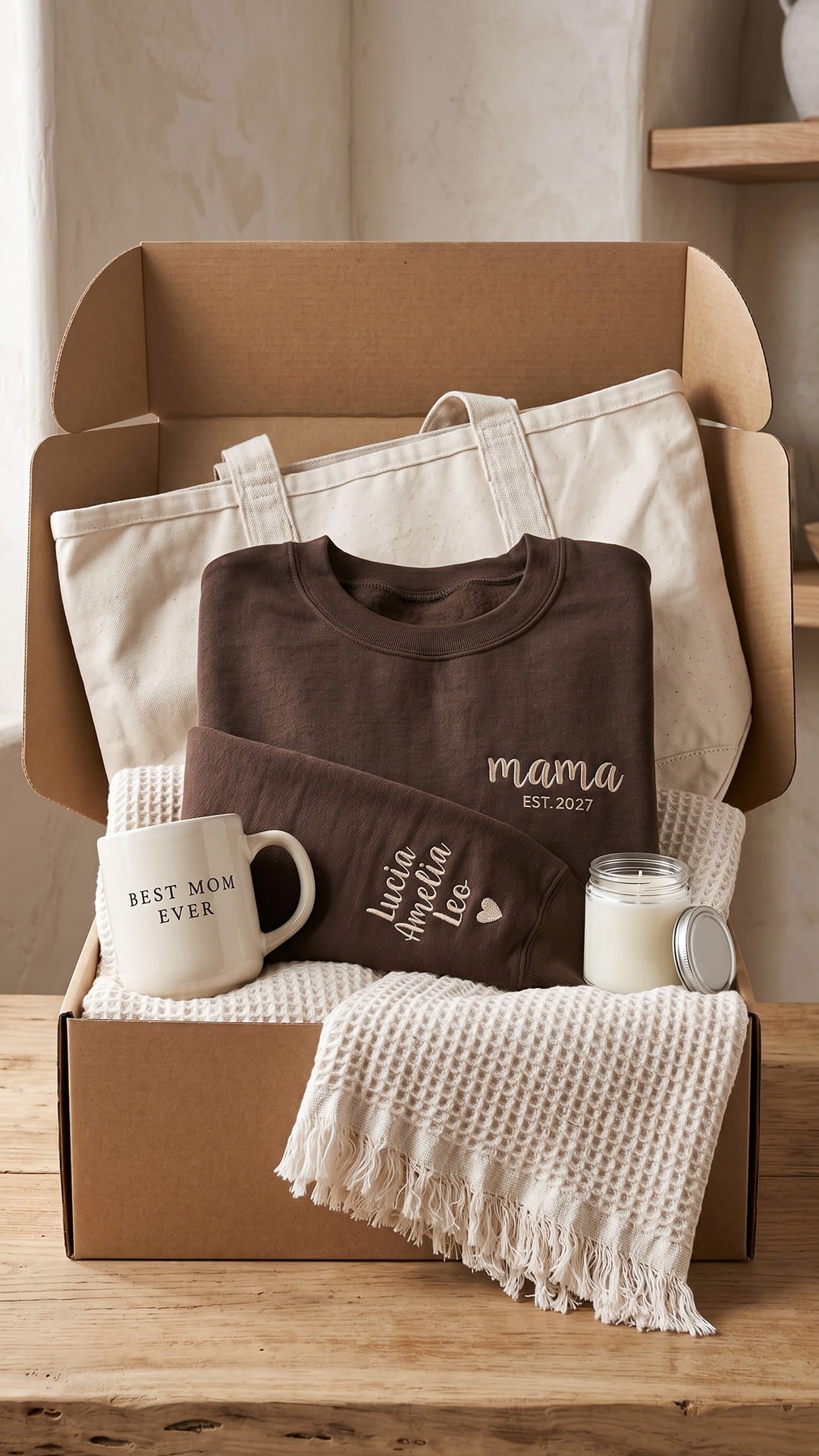 The Mama Keepsake Box | Custom Script Embroidered Sweatshirt Gift Set