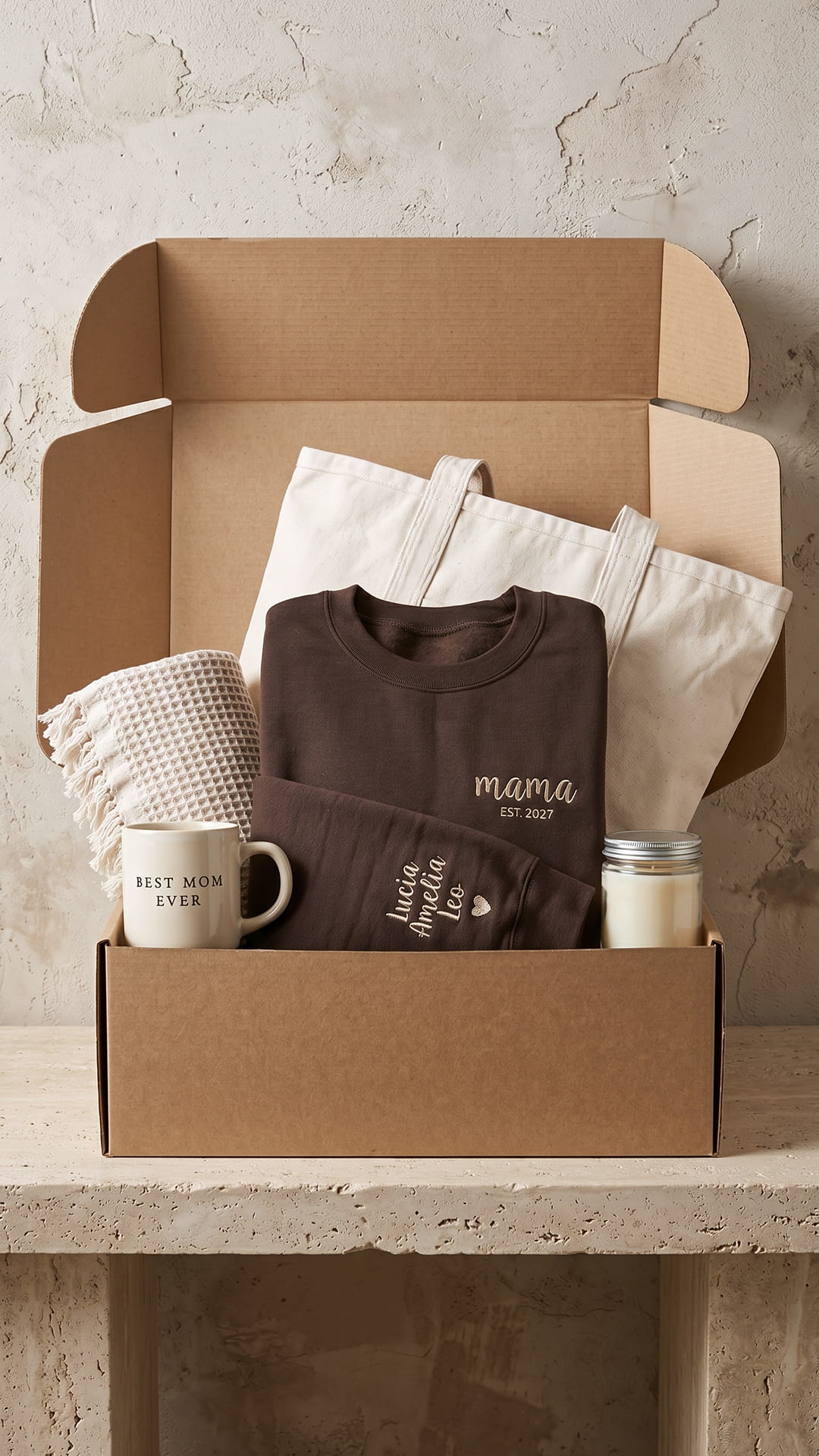 The Mama Keepsake Box | Custom Script Embroidered Sweatshirt Gift Set
