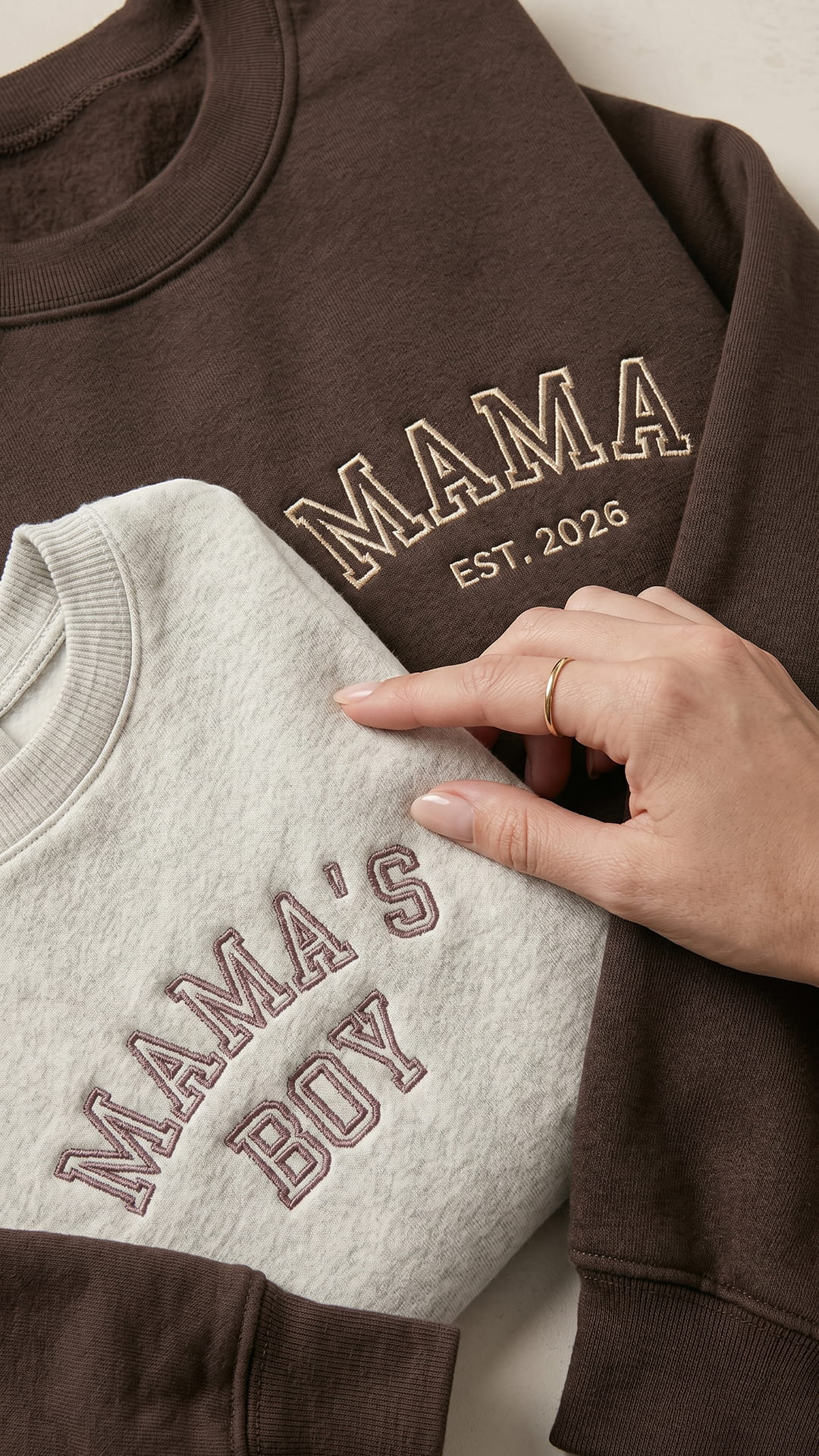Mama’s Boy Embroidered Set | Adult Mama Est. Sweatshirt