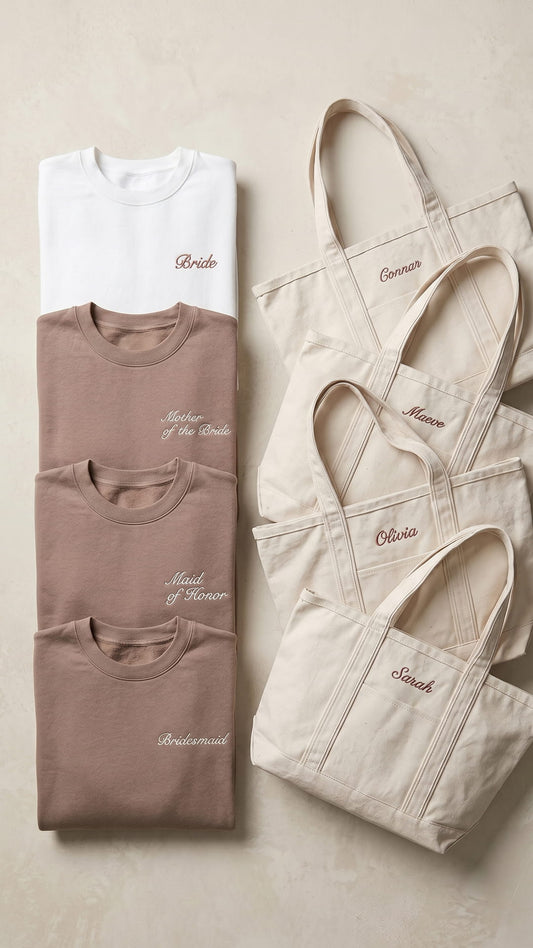 The Bridal Party Gift Set | Script Embroidered Sweatshirt & Personalized Tote