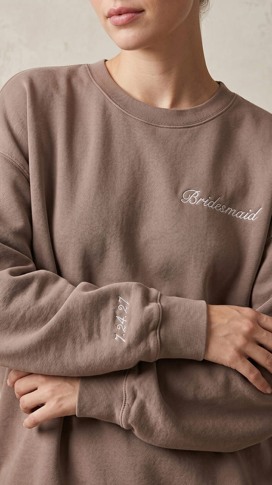 Bridal Party Script Embroidered Sweatshirt | Script Title & Sleeve Bridesmaid Gift