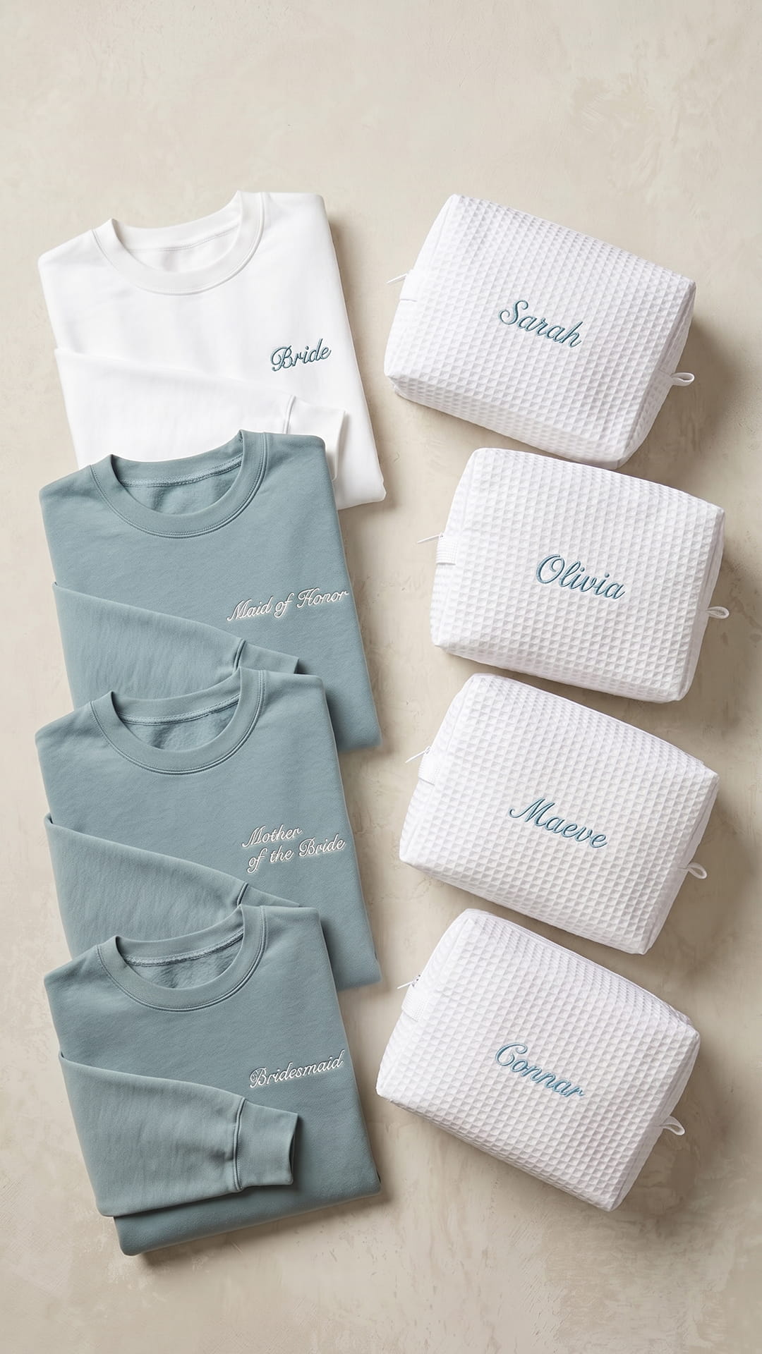The Bridal Party Gift Set | Script Embroidered Sweatshirt & Personalized Spa Bag