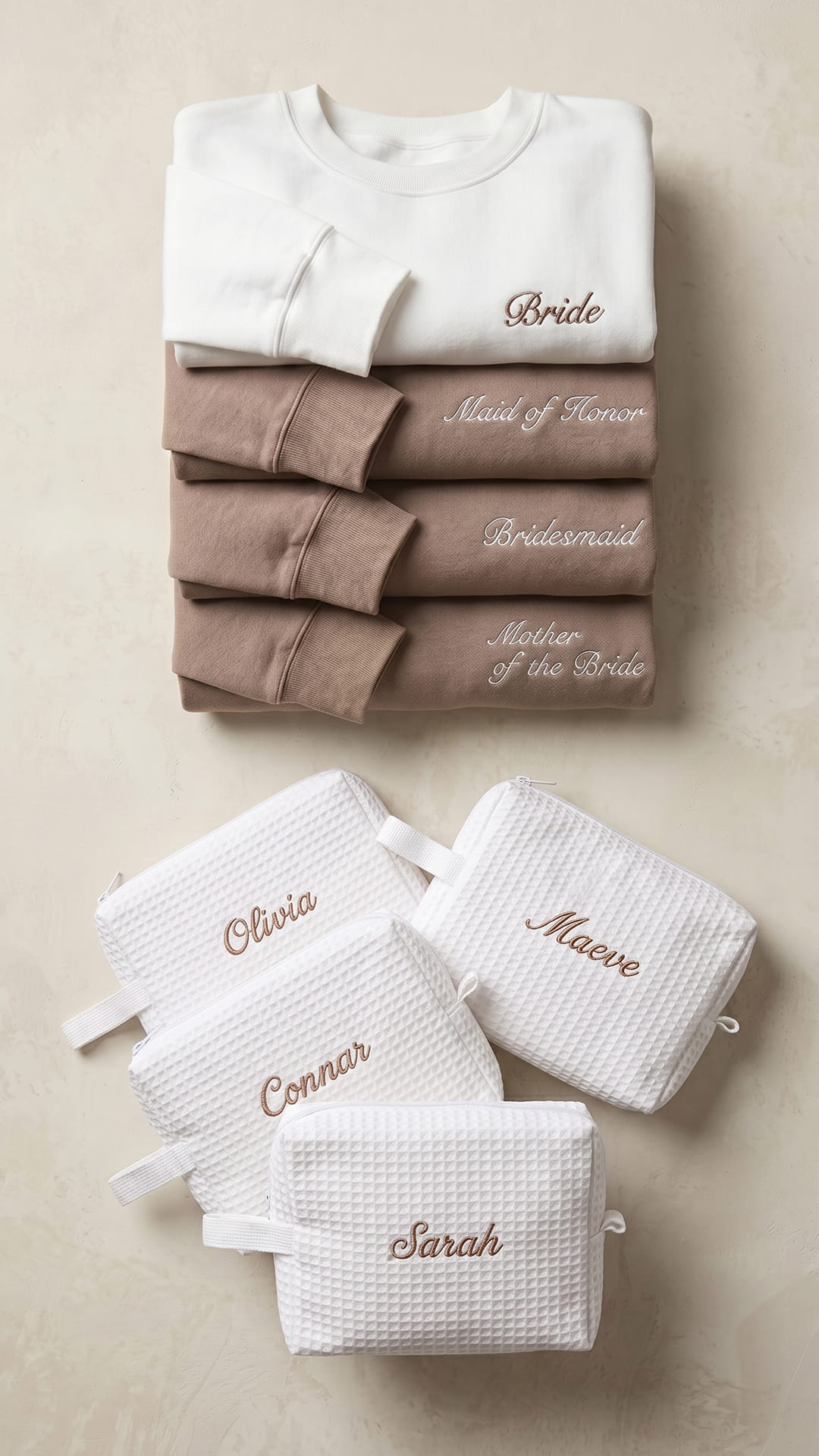 The Bridal Party Gift Set | Script Embroidered Sweatshirt & Personalized Spa Bag