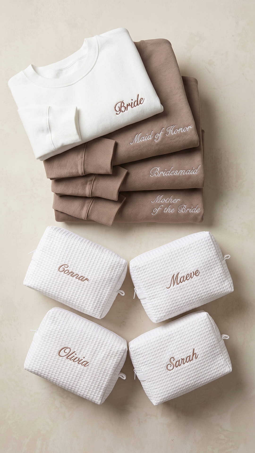 The Bridal Party Gift Set | Script Embroidered Sweatshirt & Personalized Spa Bag