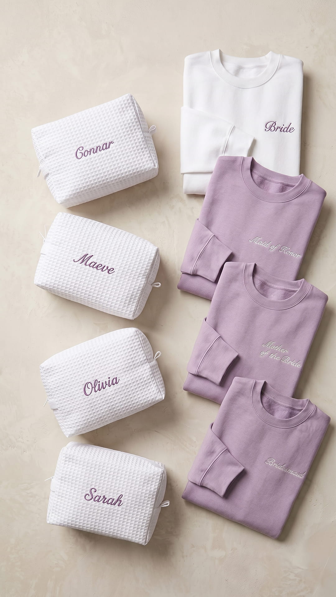 The Bridal Party Gift Set | Script Embroidered Sweatshirt & Personalized Spa Bag