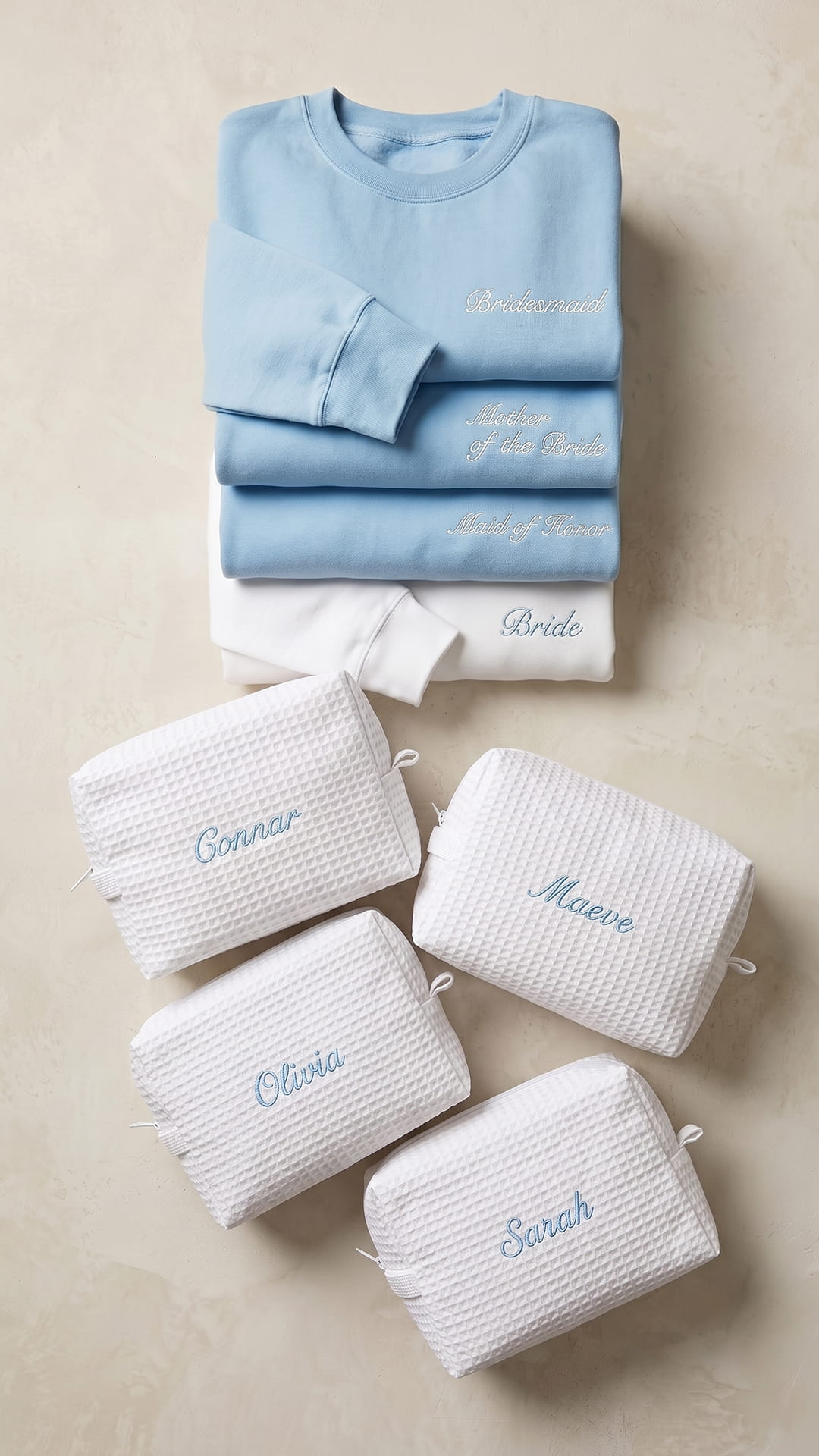 The Bridal Party Gift Set | Script Embroidered Sweatshirt & Personalized Spa Bag