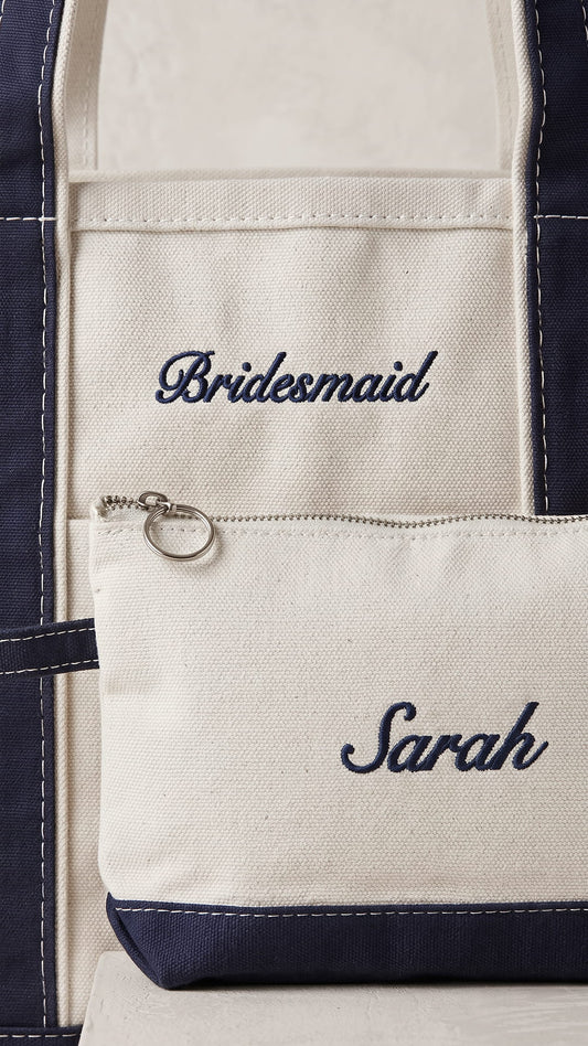 The Bridal Party Gift Set | Embroidered Tote & Personalized Makeup Bag