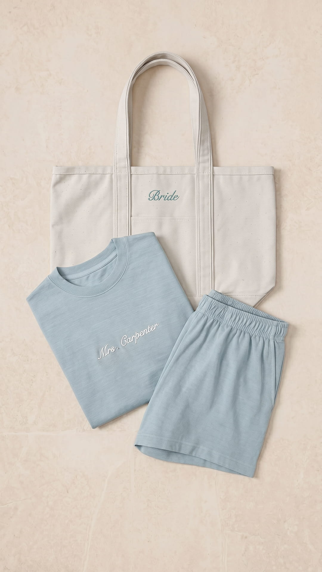 The Mrs. Gift Set | Embroidered Crop Tee, Matching Shorts & Bridal Tote