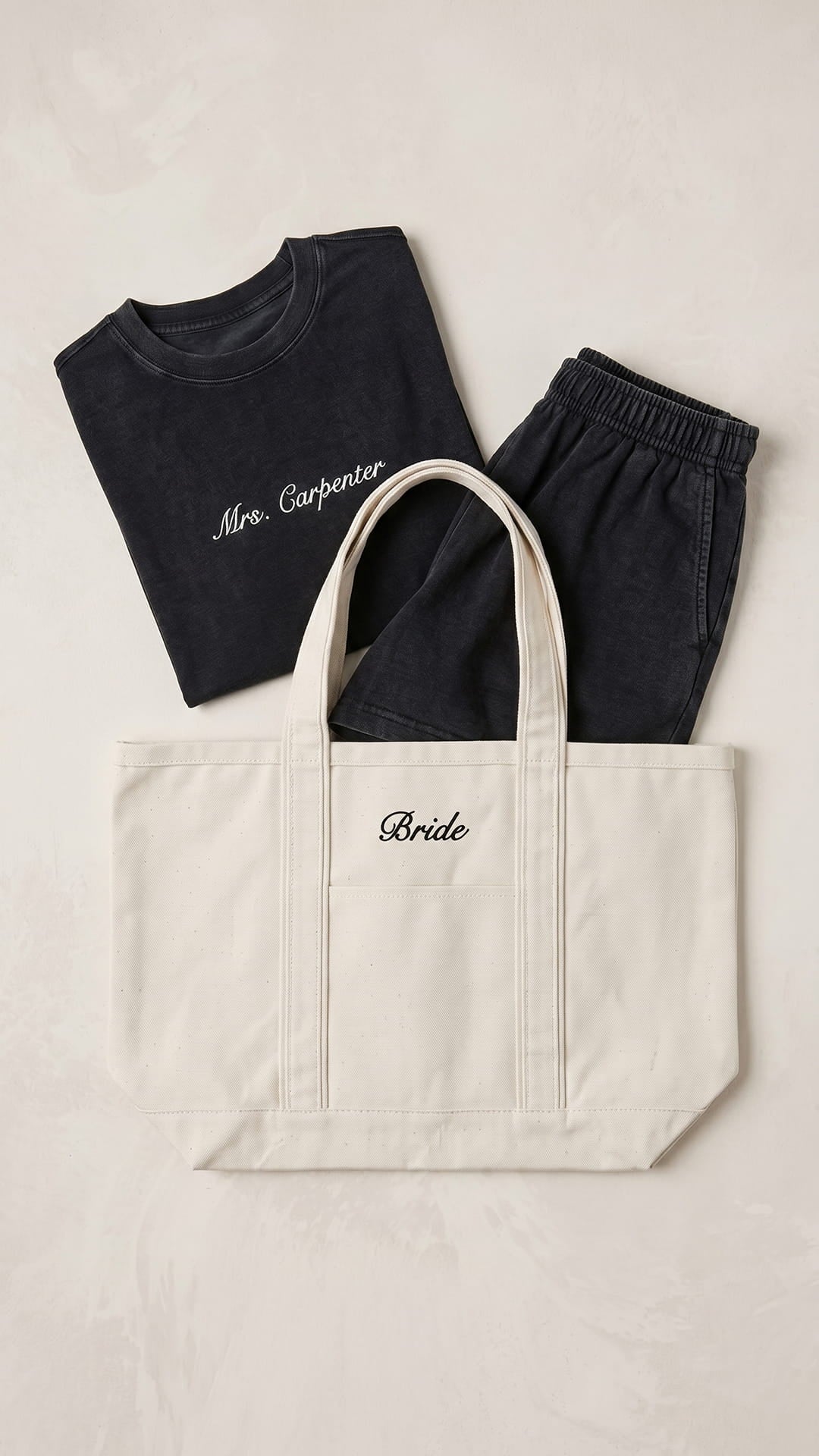 The Mrs. Gift Set | Embroidered Crop Tee, Matching Shorts & Bridal Tote